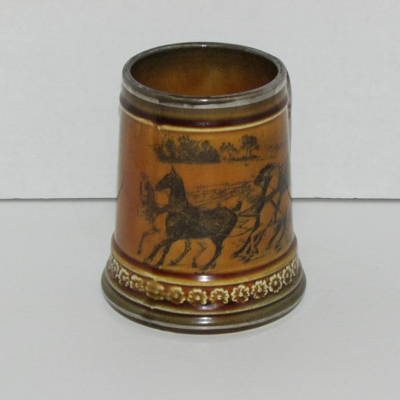 Vintage Beer Mug Ridgways England Western Stage Coach Horses Equestrian Ceramic - Picture 2 of 7